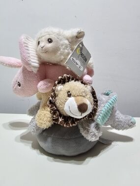 Moon & Stars Plush Stack Animal Rattle Toy - Pink, Cream, Gray, Brown NEW